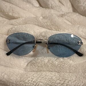 CHANEL Vintage Silver and Blue Sunglasses